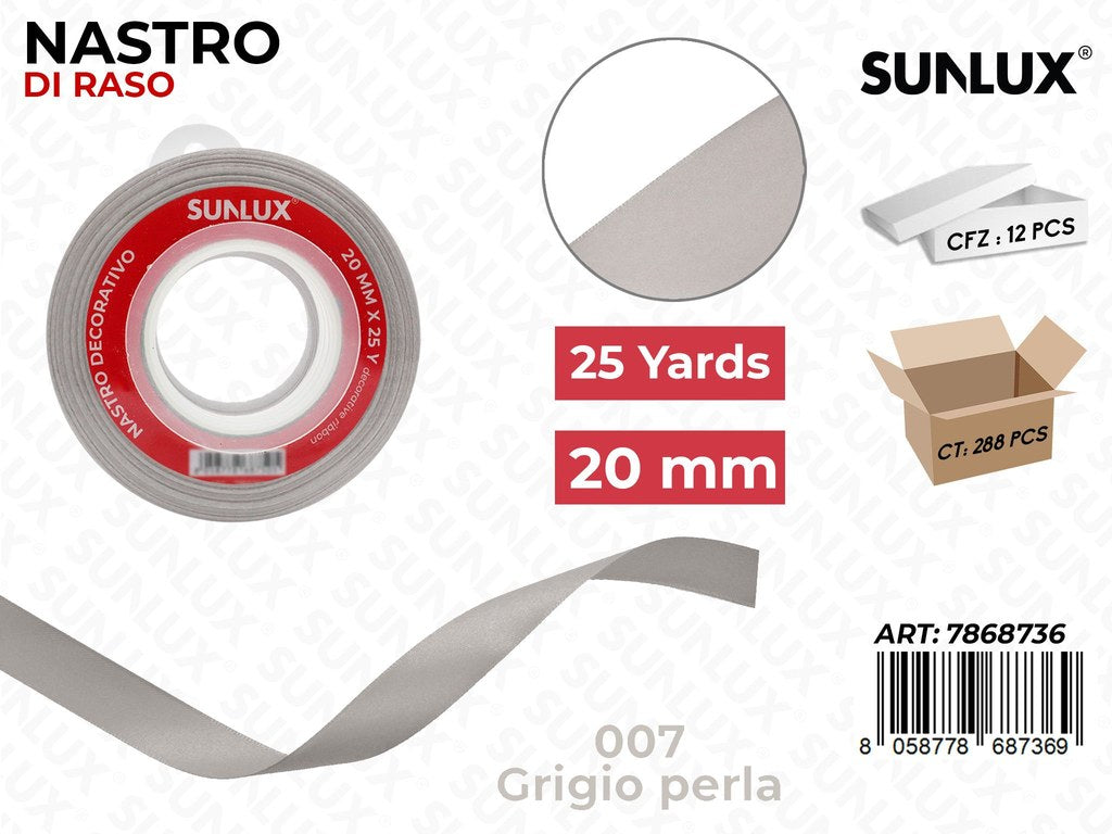 Nastro di Raso 007 Grigio Perla 25Y*2CM