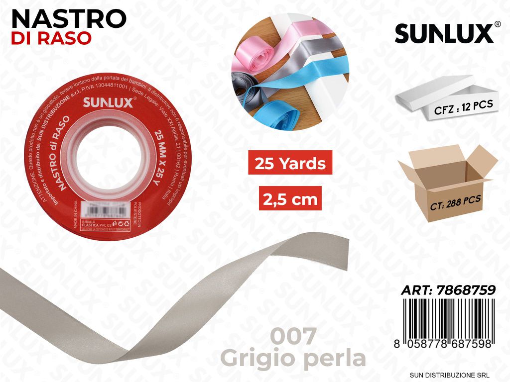 Nastro di Raso 007 Grigio Perla 25Y*2.5CM