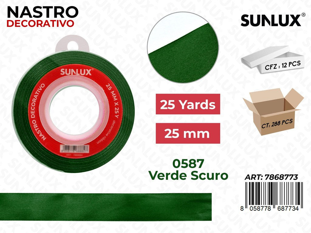 Nastro di Raso 0587 Verde Scuro 25Y*2.5CM