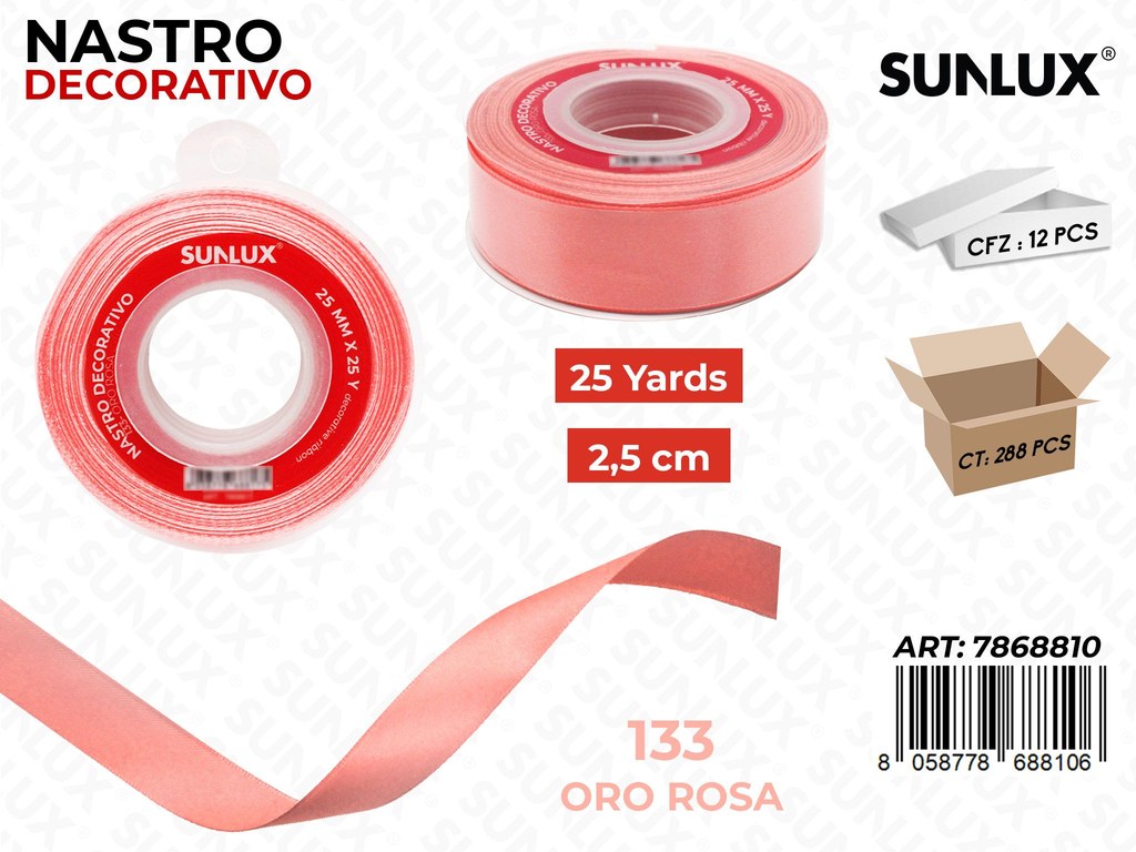 Nastro Dec. RASO133 Oro Rosa 25Y*2.5CM