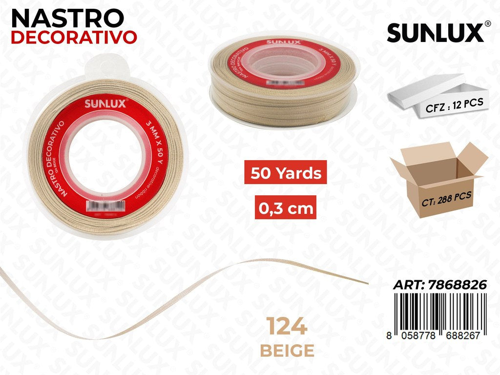 Nastro Dec. Raso 124 Beige 50Y*0.3CM