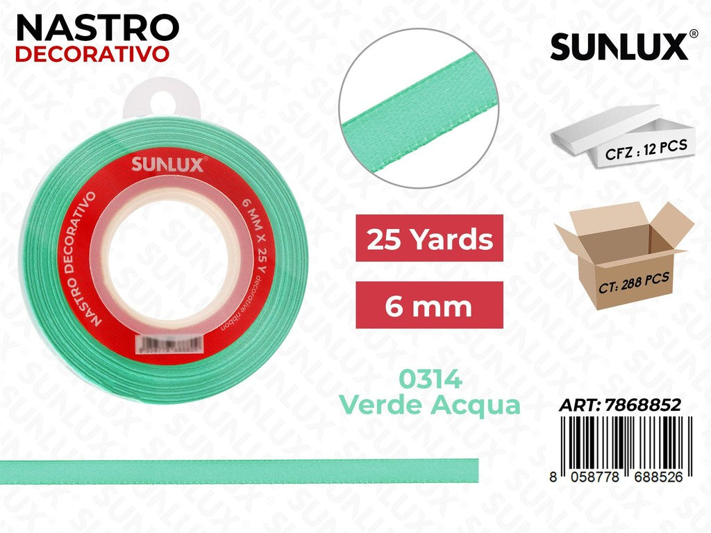 Nastro Decorativo Raso 0314 Ve. Acqua 25Y*6MM