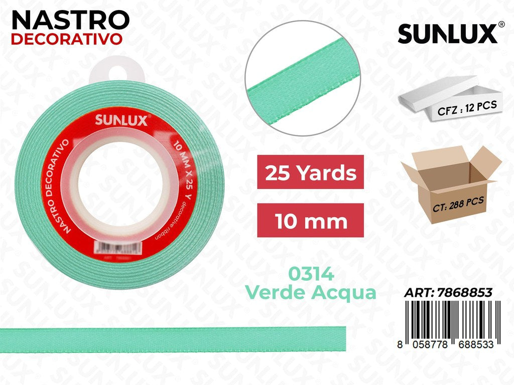 Nastro Decorativo Raso 0314 Ve. Acqua 25Y*10MM