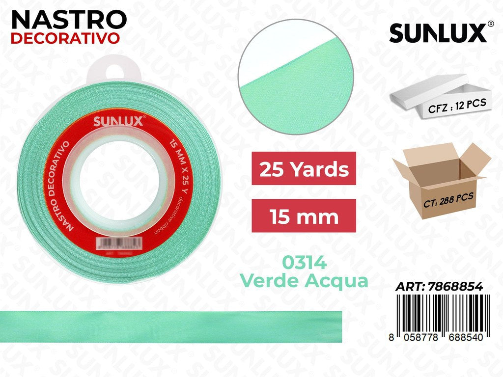Nastro Decorativo Raso 0314 Ve. Acqua 25Y*15MM