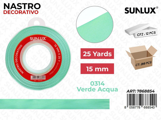 Nastro Decorativo Raso 0314 Ve. Acqua 25Y*15MM