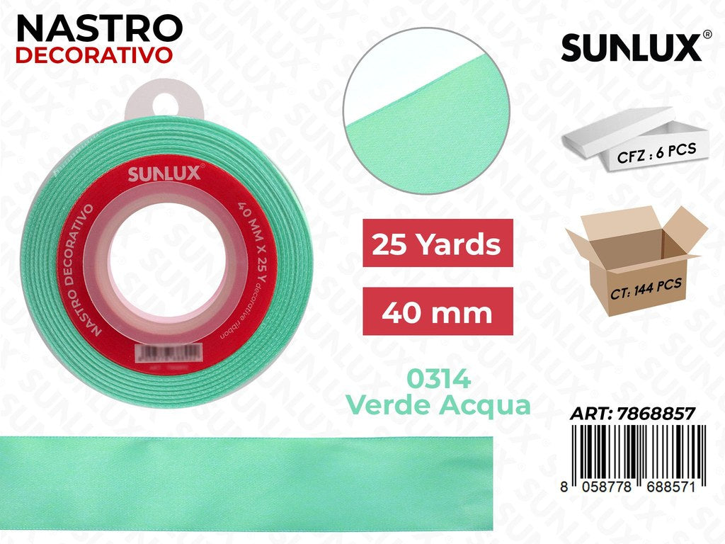 Nastro Decorativo Raso 0314 Ve. Acqua 25Y*40MM