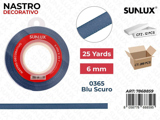 Nastro Decorativo Raso 0365 Blu Sc. 25Y*6MM