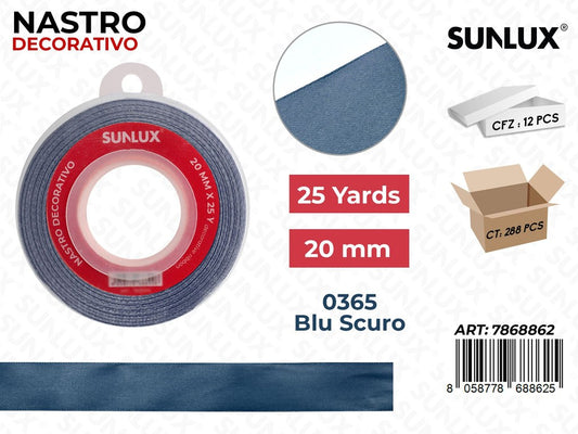 Nastro Decorativo Raso 0365 Blu Sc. 25Y*20MM