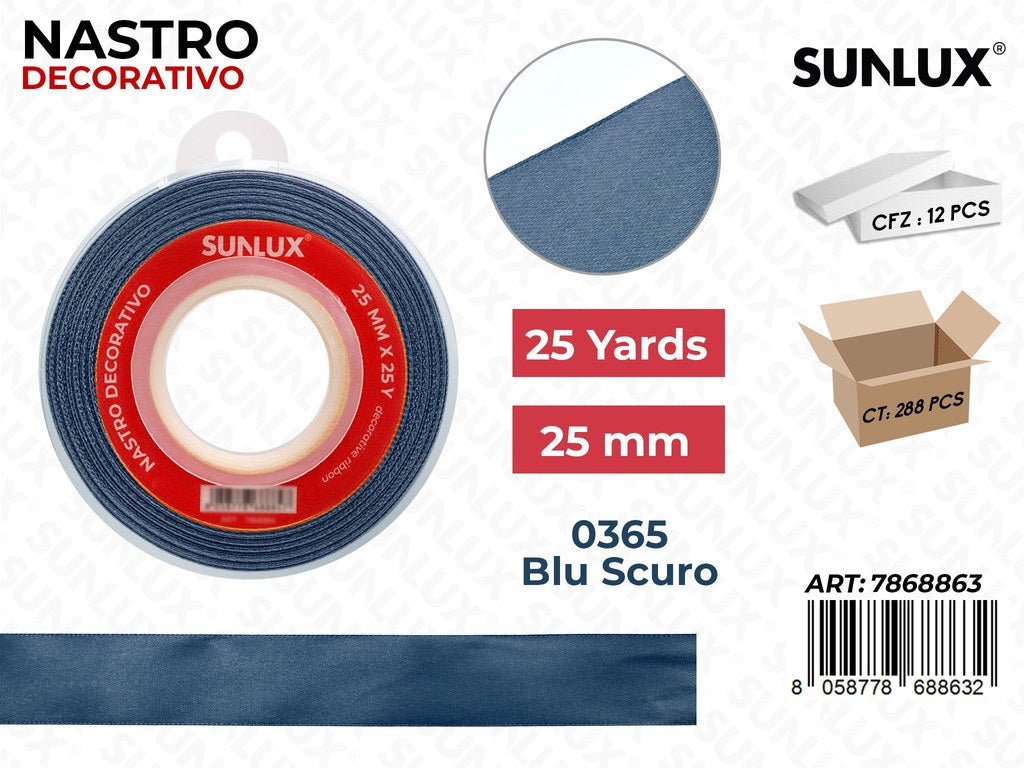 Nastro Decorativo Raso 0365 Blu Sc. 25Y*25MM