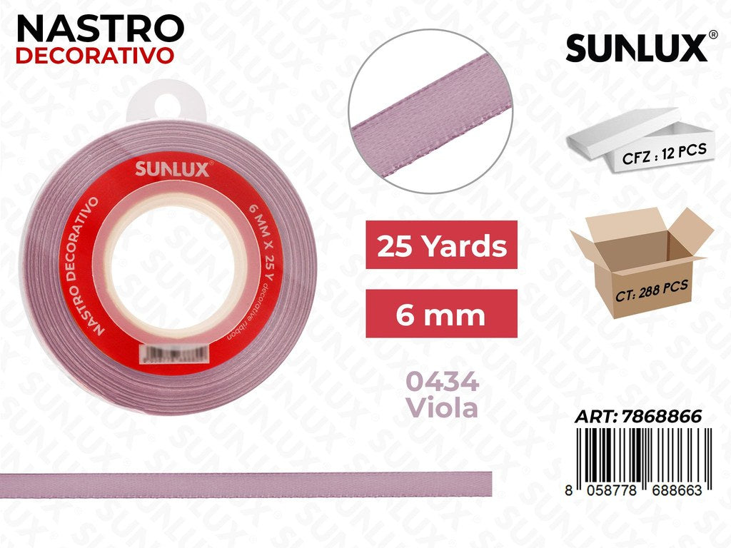 Nastro Decorativo Raso 0434 Viola 25Y*6MM