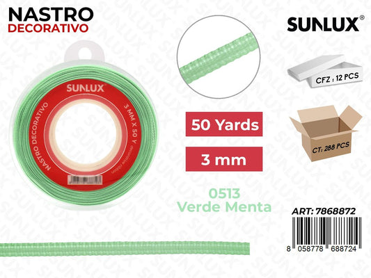 Nastro Decorativo Raso 0513 Verde Menta 50Y*0.3CM
