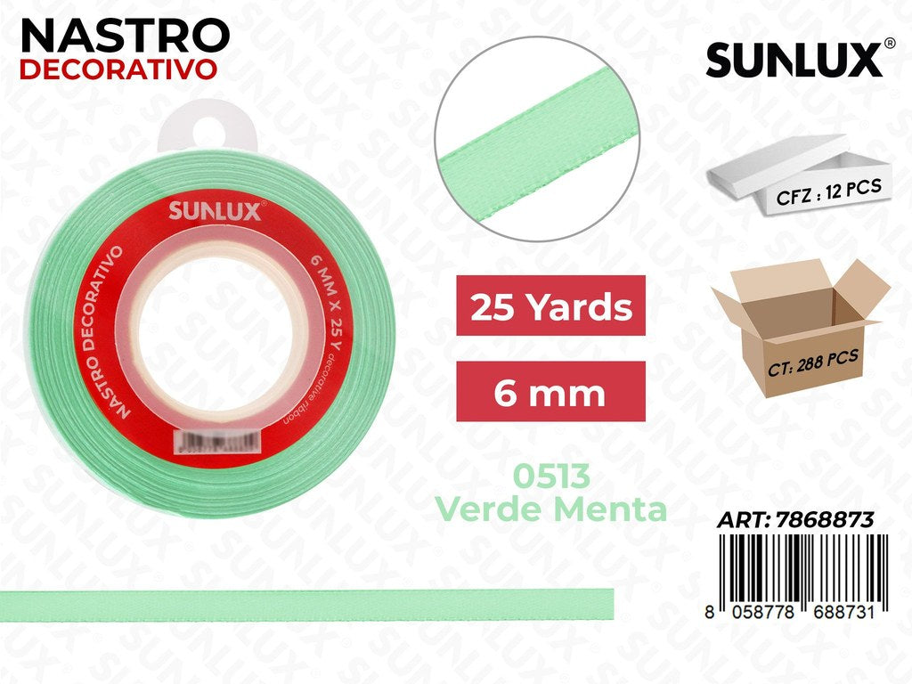 Nastro Decorativo Raso 0513 Ve. Menta 25Y*6MM