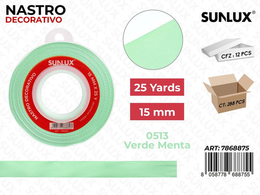 Nastro Decorativo Raso 0513 Ve. Menta 25Y*15MM