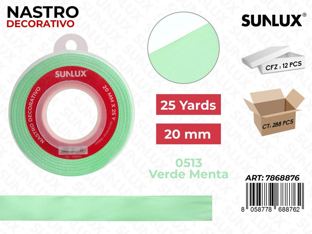 Nastro Decorativo Raso 0513 Ve. Menta 25Y*20MM