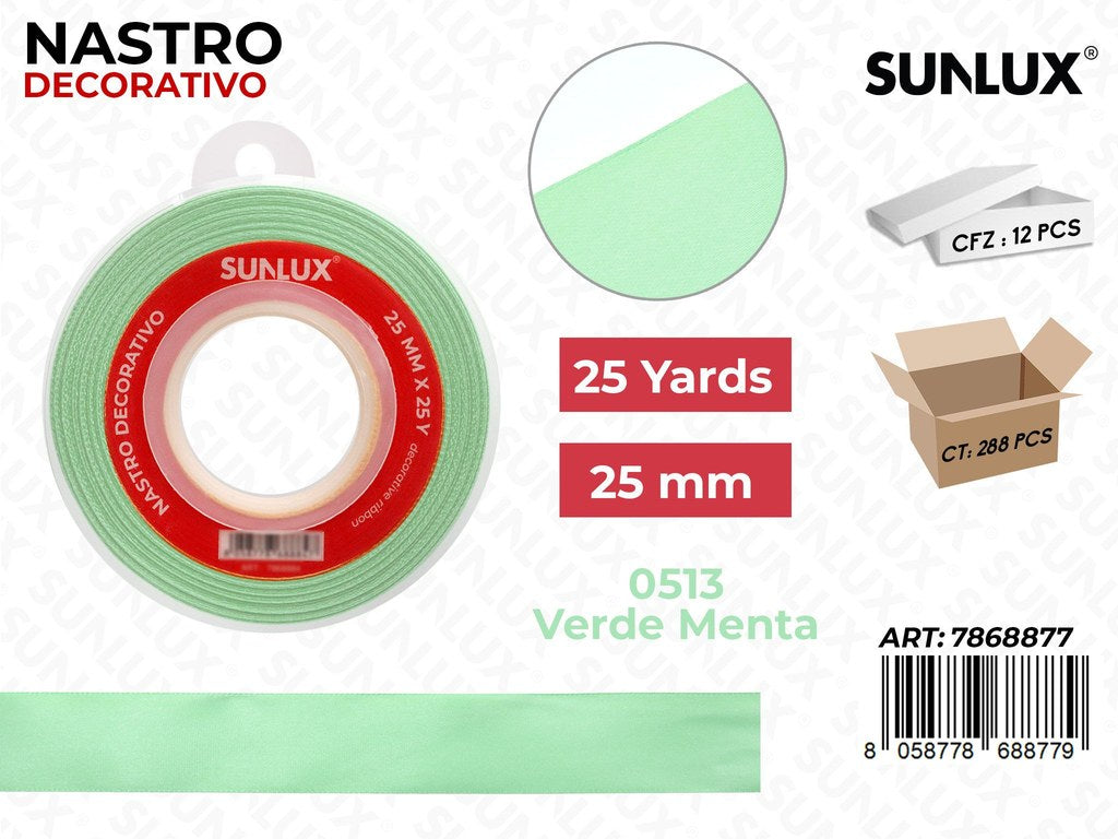 Nastro Decorativo Raso 0513 Ve. Menta 25Y*25MM