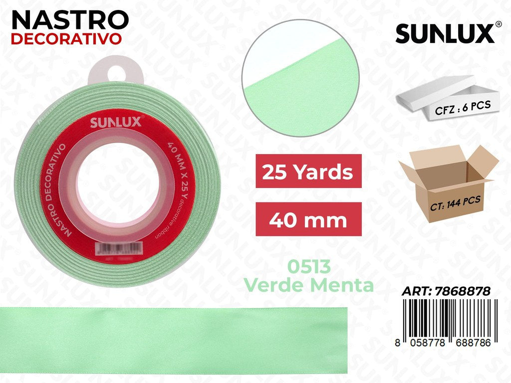 Nastro Decorativo Raso 0513 Ve. Menta 25Y*40MM