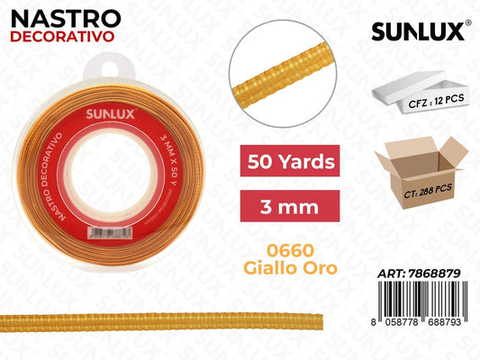Nastro Decorativo Raso 0660 Giallo Oro 50Y*0.3CM