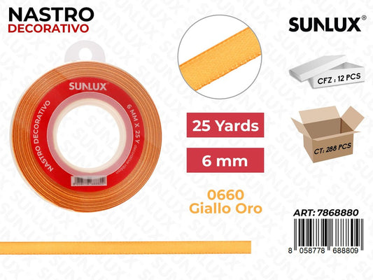 Nastro Decorativo Raso 0660 Giallo Oro 25Y*6MM