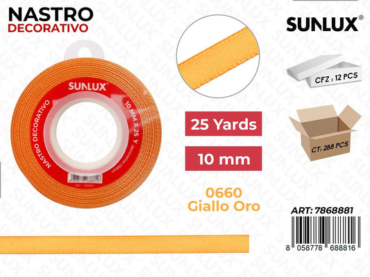 Nastro Decorativo Raso 0660 Giallo Oro 25Y*10MM