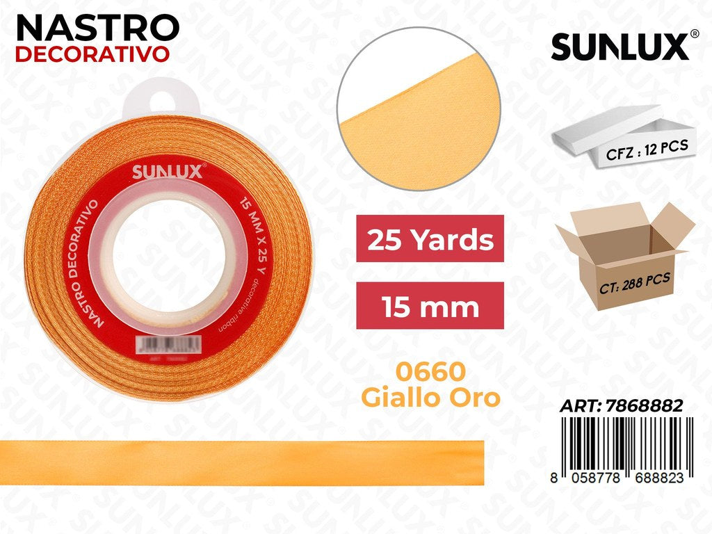Nastro Decorativo Raso 0660 Giallo Oro 25Y*15MM