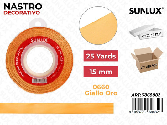 Nastro Decorativo Raso 0660 Giallo Oro 25Y*15MM