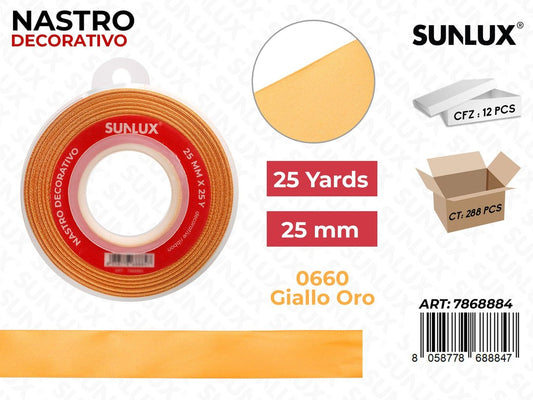 Nastro Decorativo Raso 0660 Giallo Oro 25Y*25MM