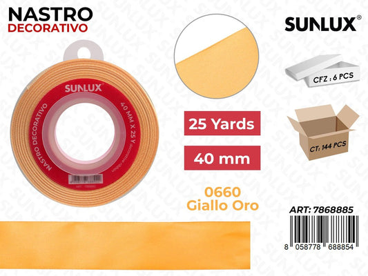 Nastro Decorativo Raso 0660 Giallo Oro 25Y*40MM