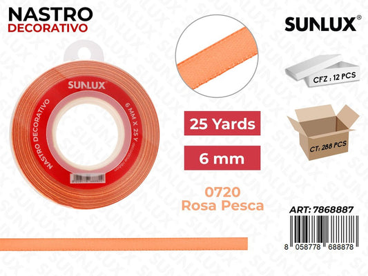 Nastro Decorativo Raso 0720 Rosa Pesca 25Y*6MM