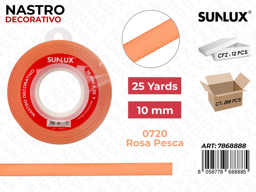 Nastro Decorativo Raso 0720 Rosa Pesca 25Y*10MM