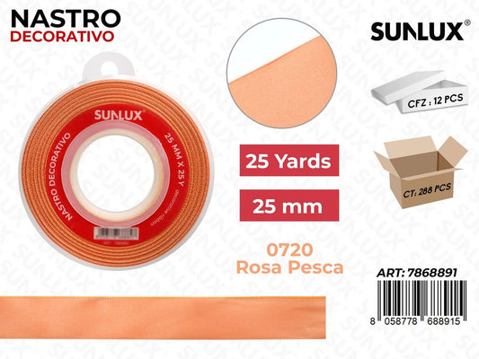 Nastro Decorativo Raso 0720 Rosa Pesca 25Y*25MM