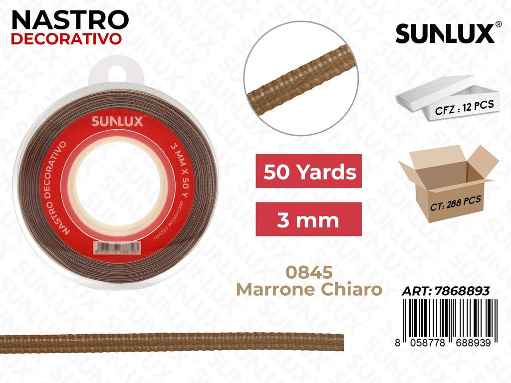 Nastro Decorativo Raso 0845 Marr. Ch 50Y*0.3CM