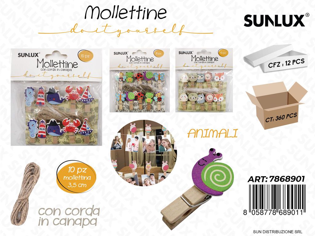Mollettine c/ Corda Animali Ass. 3.5CM 10PCS