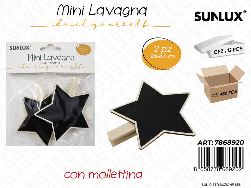 Mini Lavagna c/Molletta Stella 8CM 2PCS
