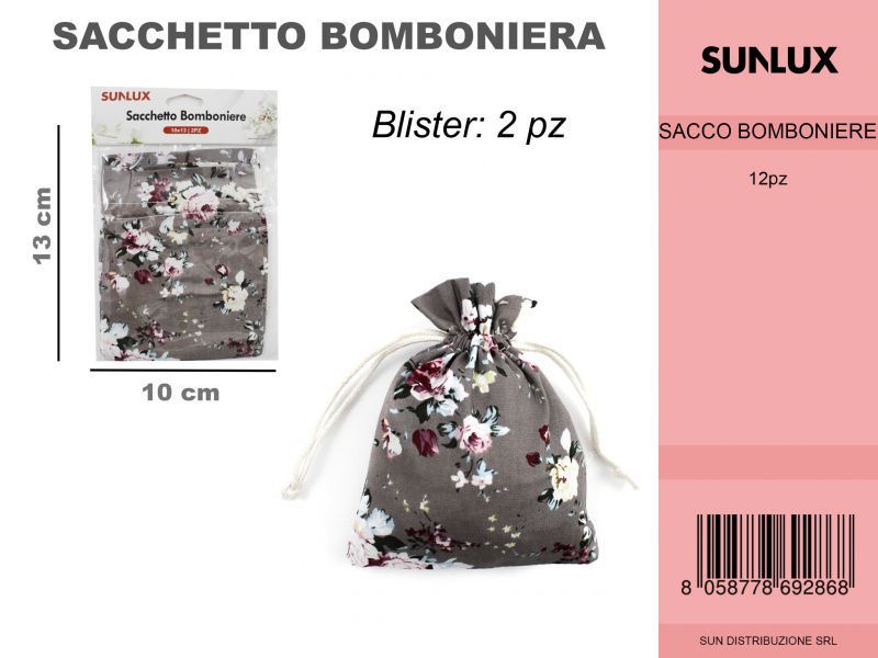 Sacchetto Bomb. Grigio c/Fiori 2PC-10*13CM