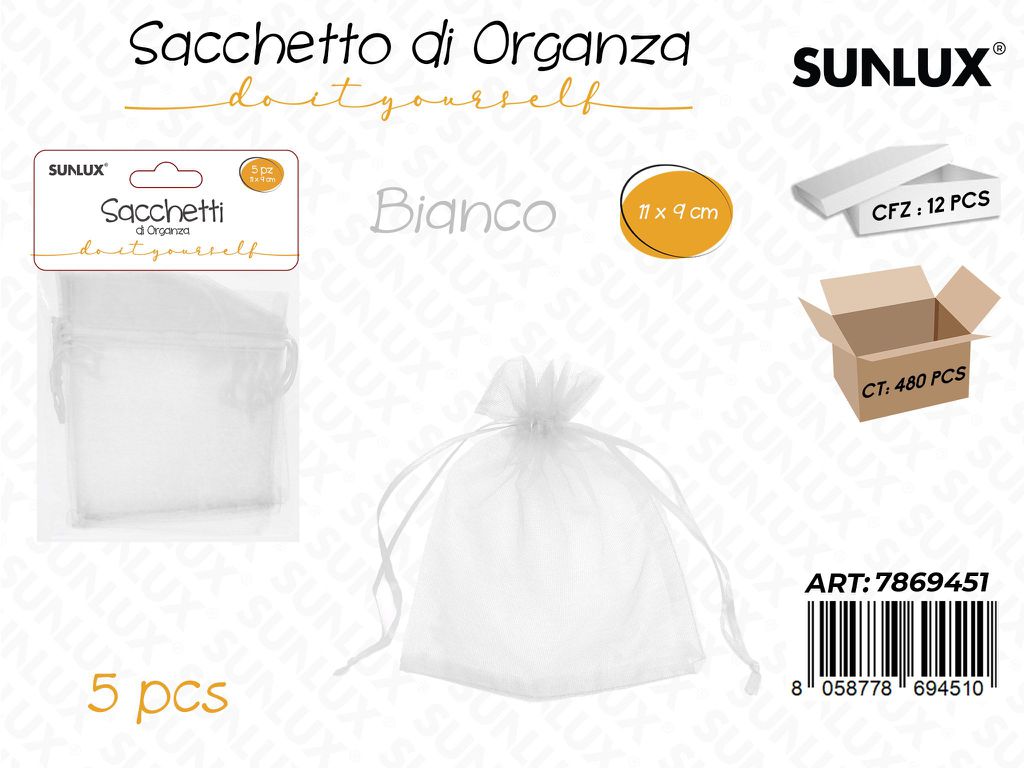 Sunlux Sacchetto in Organza Bia. 5PCS 9*11CM