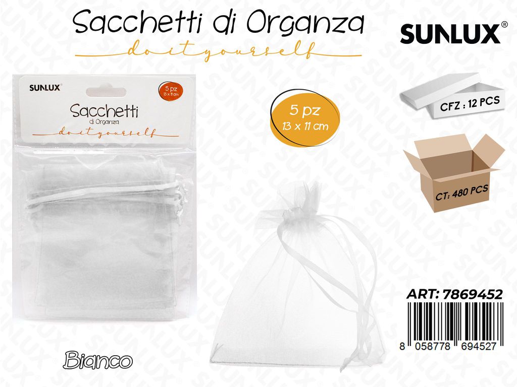 Sunlux Sacchetto in Organza Bia. 5PCS 13*11CM
