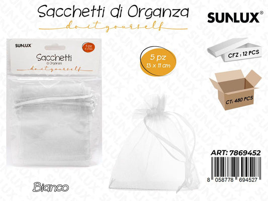Sunlux Sacchetto in Organza Bia. 5PCS 13*11CM