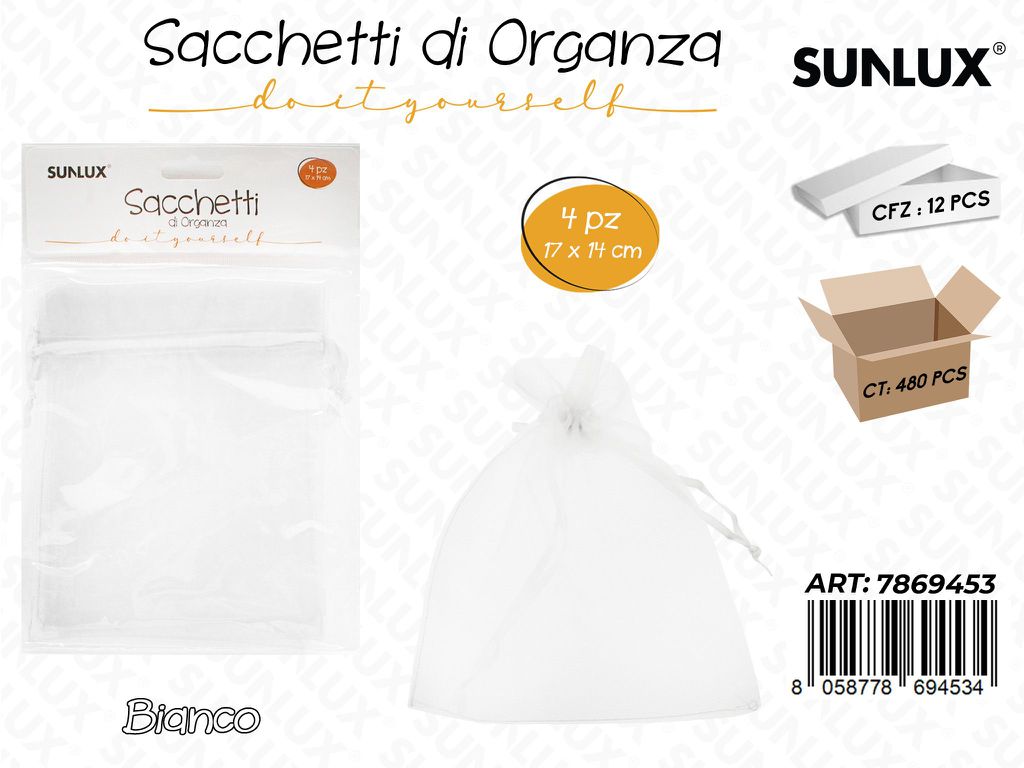 Sunlux Sacchetto in Organza Bia. 4PCS 17*14CM