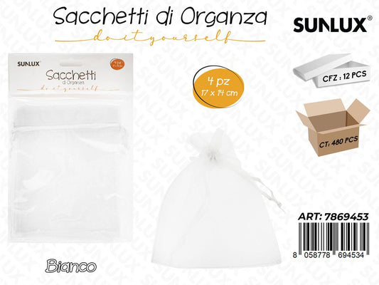 Sunlux Sacchetto in Organza Bia. 4PCS 17*14CM