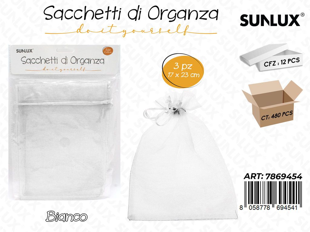 Sunlux Sacchetto in Organza Bia. 3PCS 17*23CM
