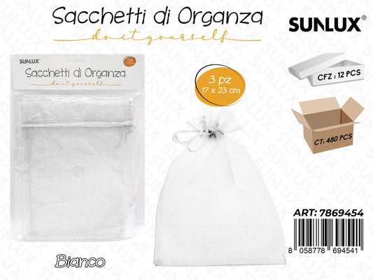 Sunlux Sacchetto in Organza Bia. 3PCS 17*23CM