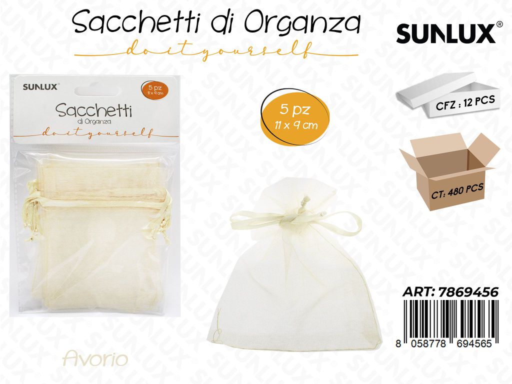 Sunlux Sacchetto in Organza Avorio 5PCS 11*9CM