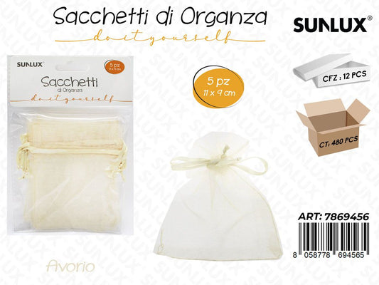 Sunlux Sacchetto in Organza Avorio 5PCS 11*9CM