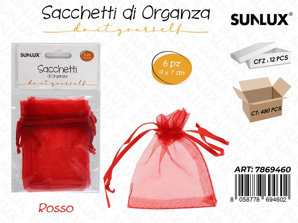 Sunlux Sacchetto in Organza Rosso 6PCS 9*7CM