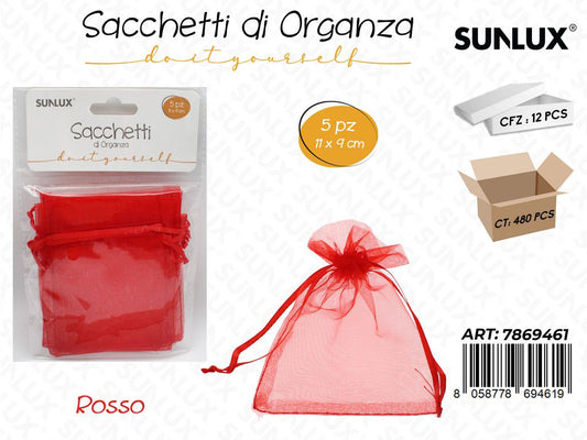 Sunlux Sacchetto in Organza Rosso 5PCS 11*9CM