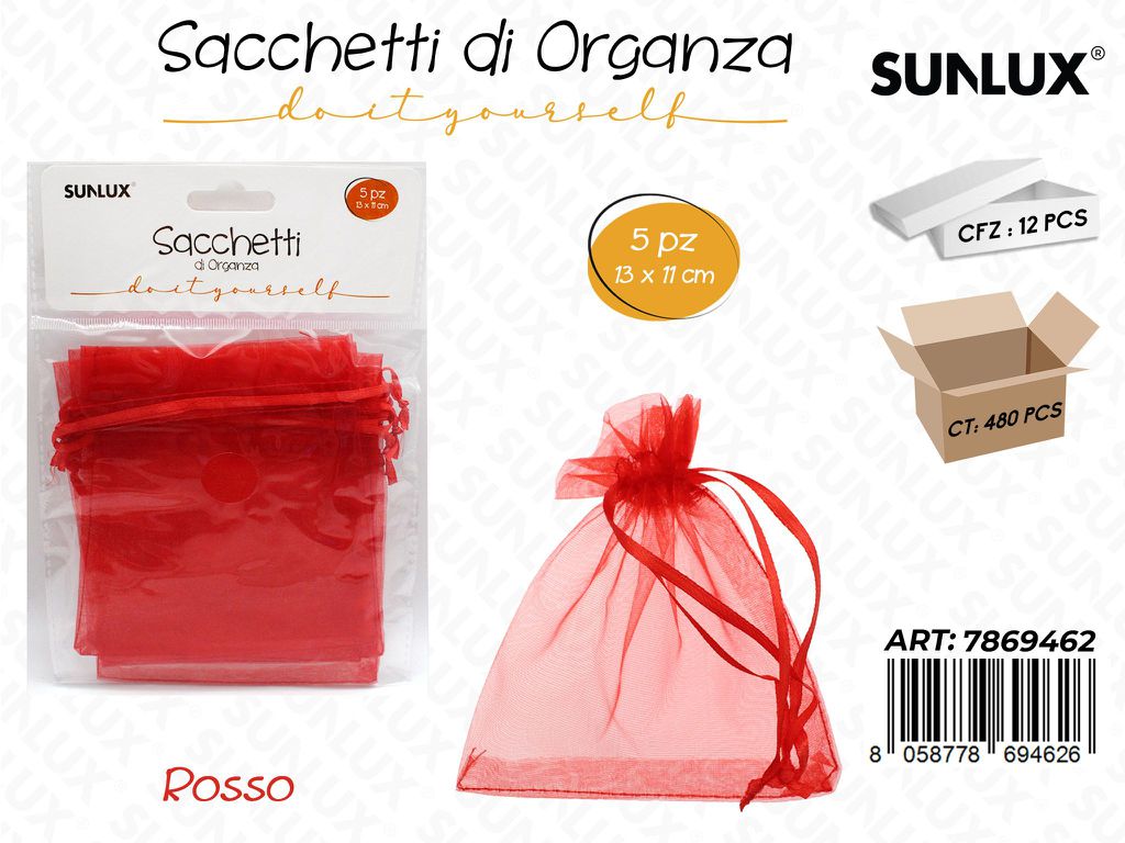 Sunlux Sacchetto in Organza Rosso 5PCS 13*11CM