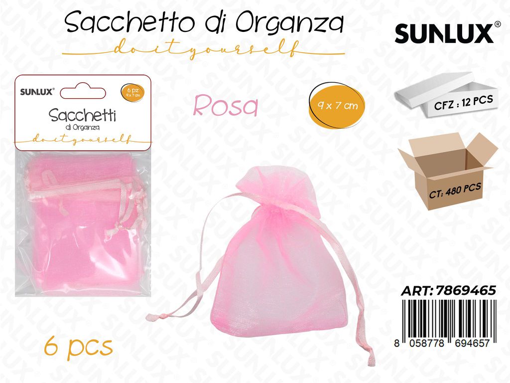 Sunlux Sacchetto in Organza Rosa 6PCS 9*7CM