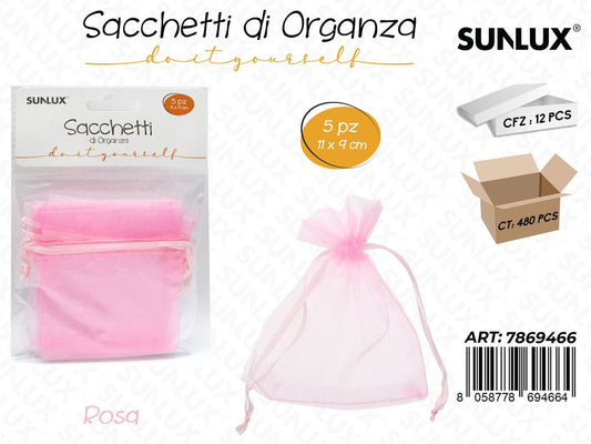 Sunlux Sacchetto in Organza Rosa 5PCS 11*9CM