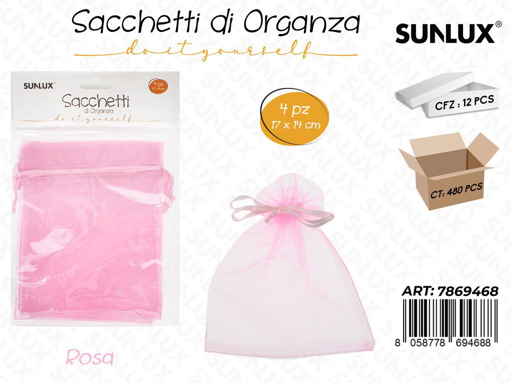 Sunlux Sacchetto in Organza Rosa 4PCS 17*14CM