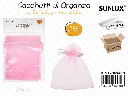 Sunlux Sacchetto in Organza Rosa 4PCS 17*14CM